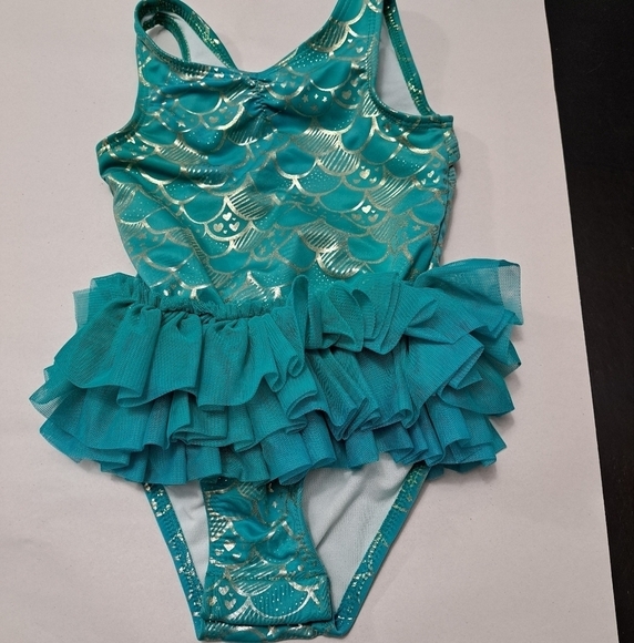 Mermaids Teal One Piece Swim Suit With Tutu   Size 2 - Picture 7 of 8